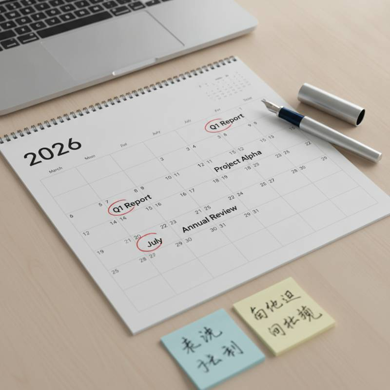 Calendar with 2026 deadlines marked and a pen
