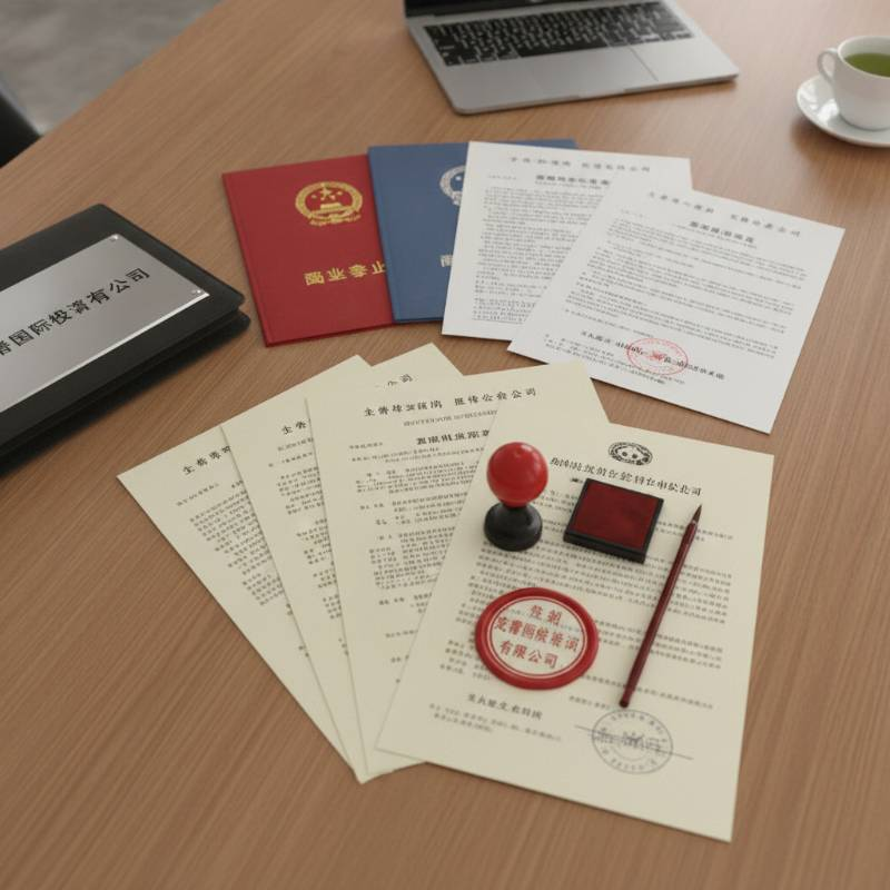 Official corporate seal and registration documents on a desk