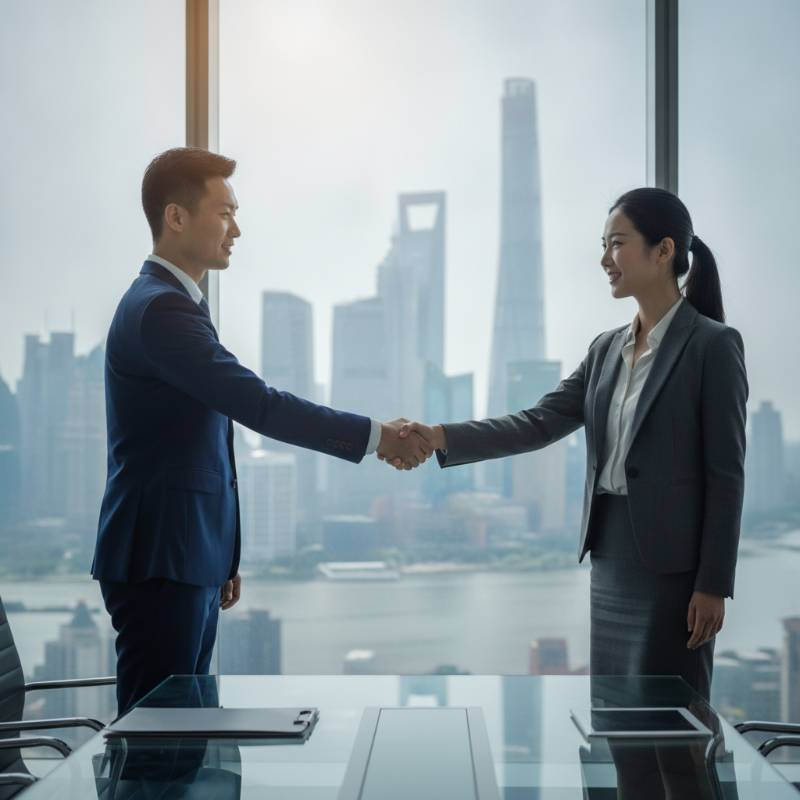 Professional handshake in a glass office