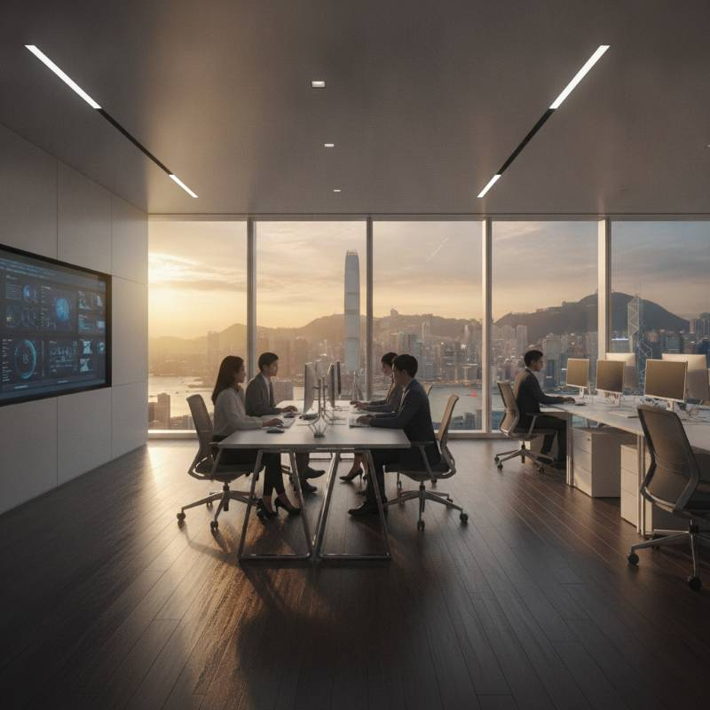 Hong Kong skyline corporate office interior