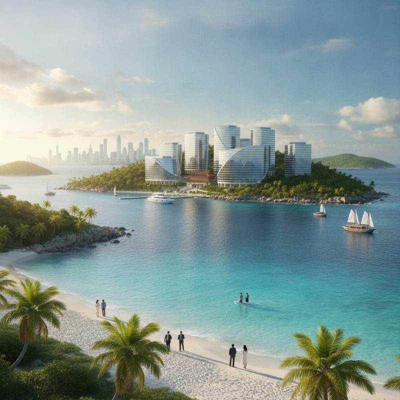 BVI tropical islands and corporate buildings