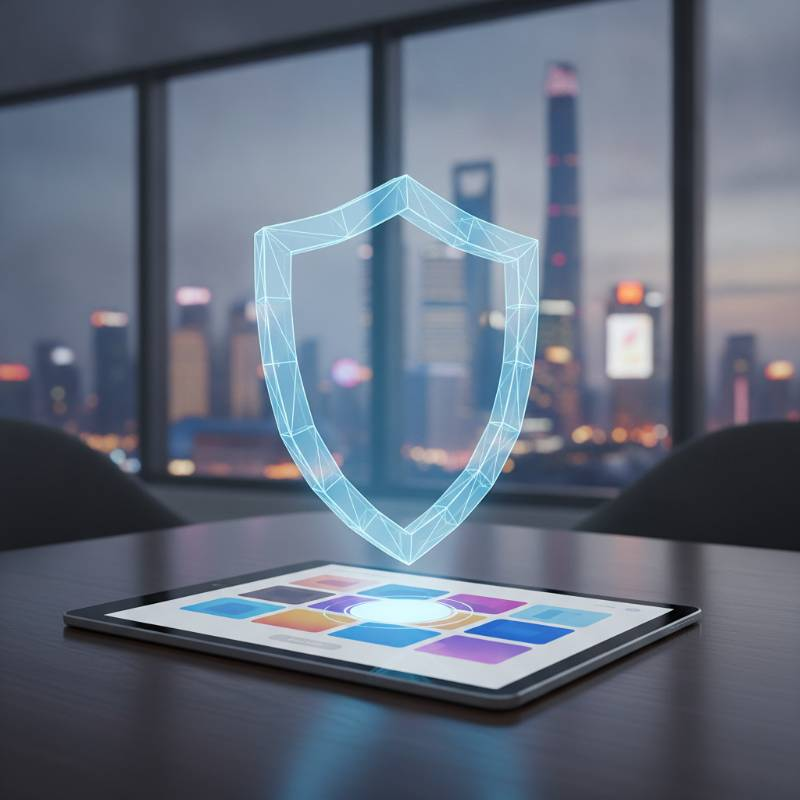 Shield icon over a digital storefront