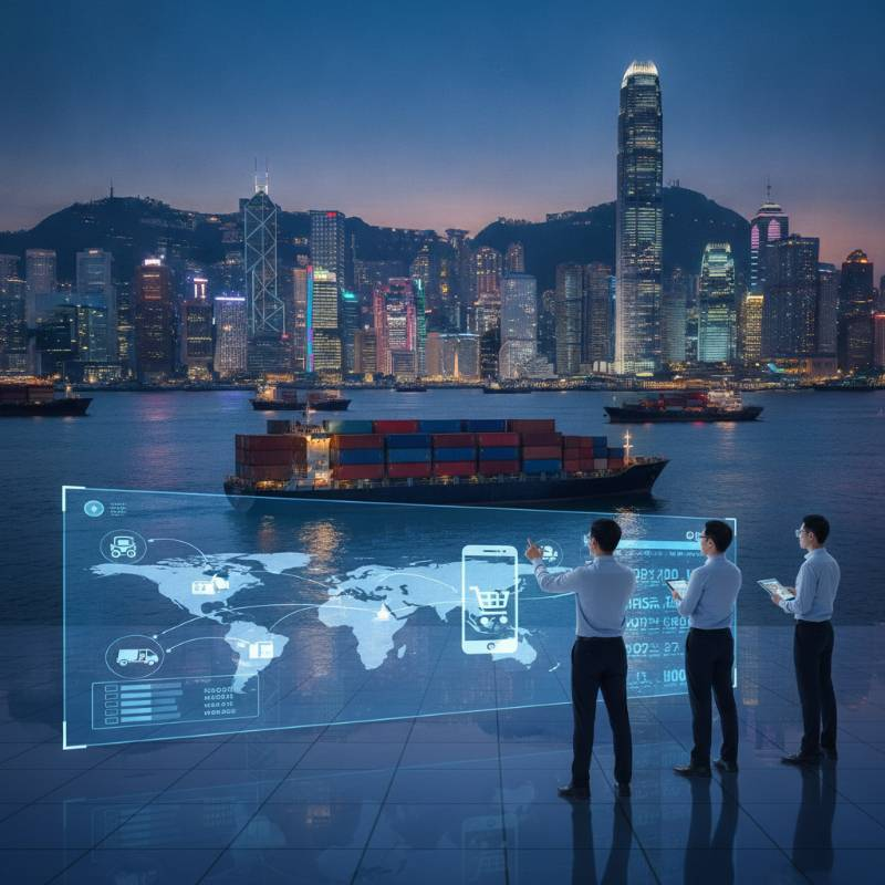 Hong Kong skyline and e-commerce logistics