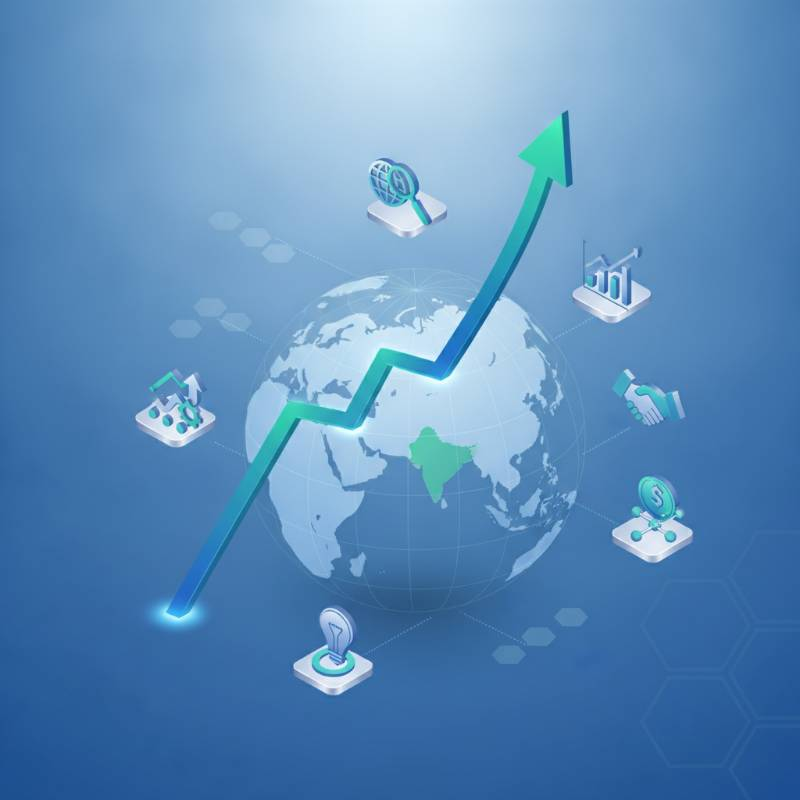 Global business growth chart and icons