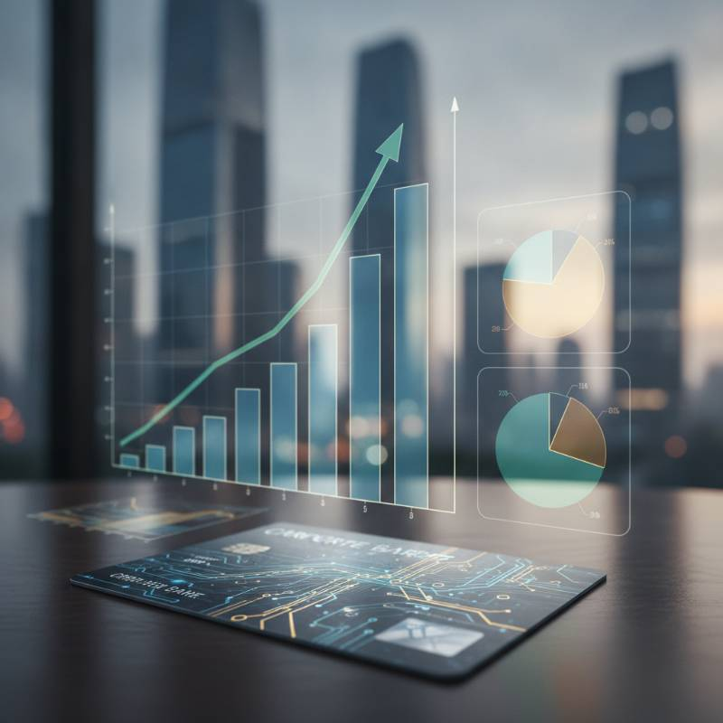 A corporate bank card and financial charts
