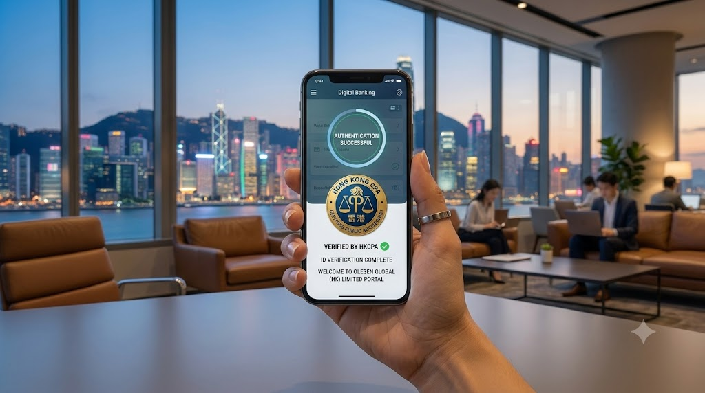 Hand holding smartphone for digital banking verification