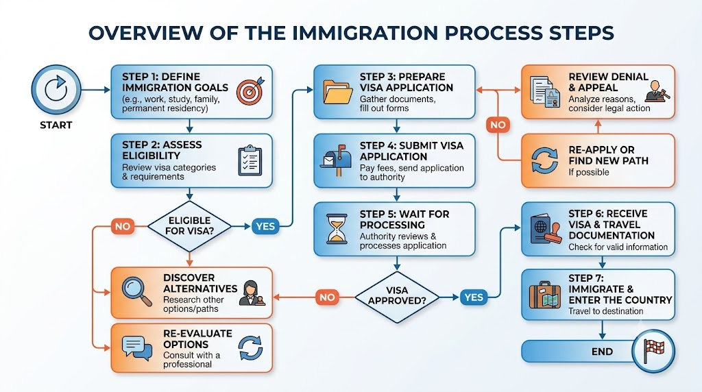 Flowchart of immigration process steps