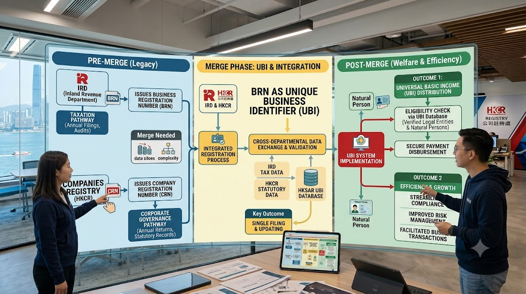Flowchart of UBI system merging BRN and CRN in Hong Kong
