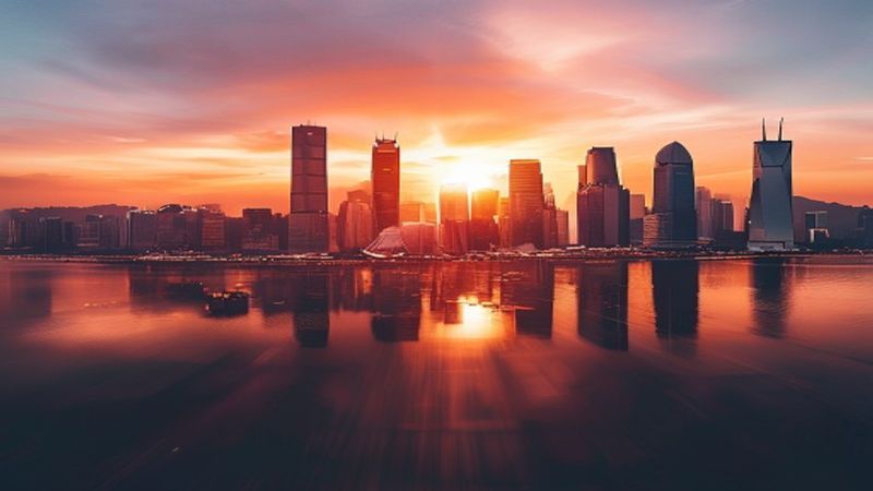 Hong Kong skyline financial district sunset