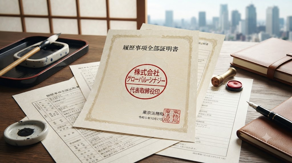 Corporate registration documents with Japanese seal stamp