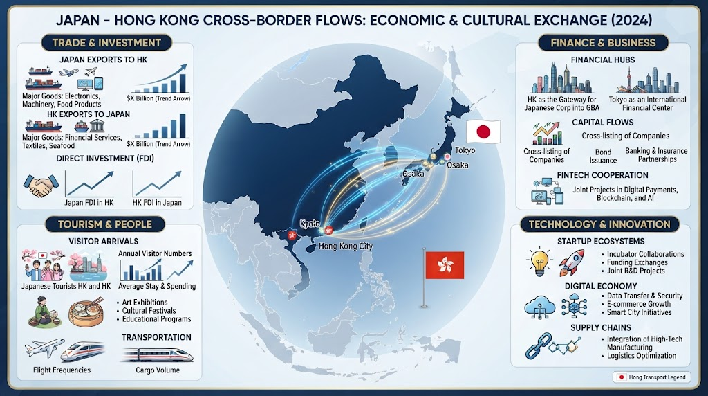 Infographic showing cross-border flow between Japan and Hong Kong