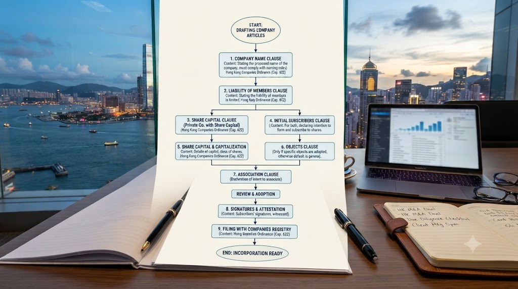 Flowchart outlining mandatory clauses of HK company articles