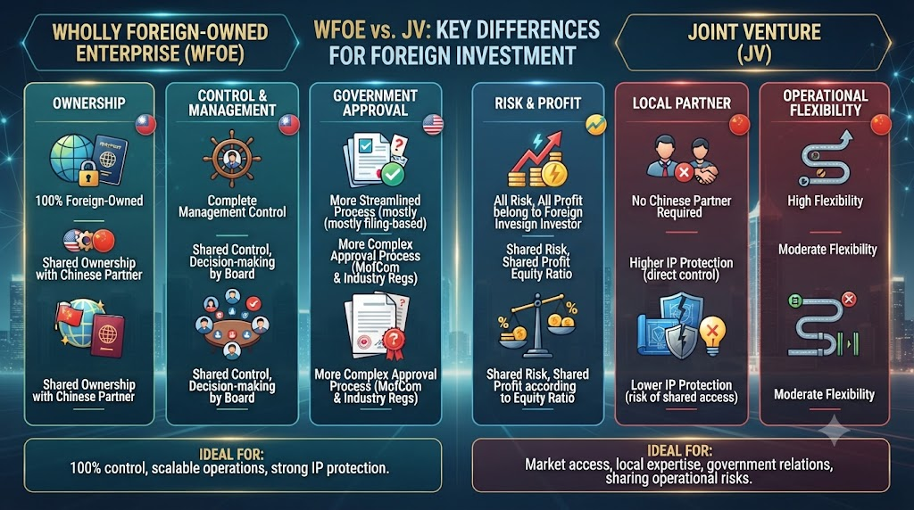 WFOE vs JV key differences infographic