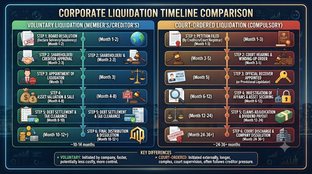 Corporate liquidation timeline comparison.