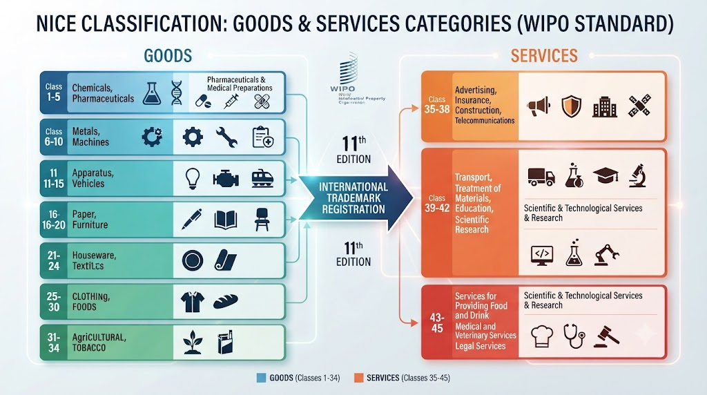 Nice Classification diagram showing goods and services categories