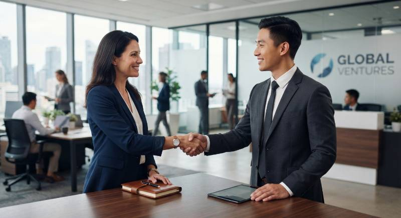 business handshake professional environment