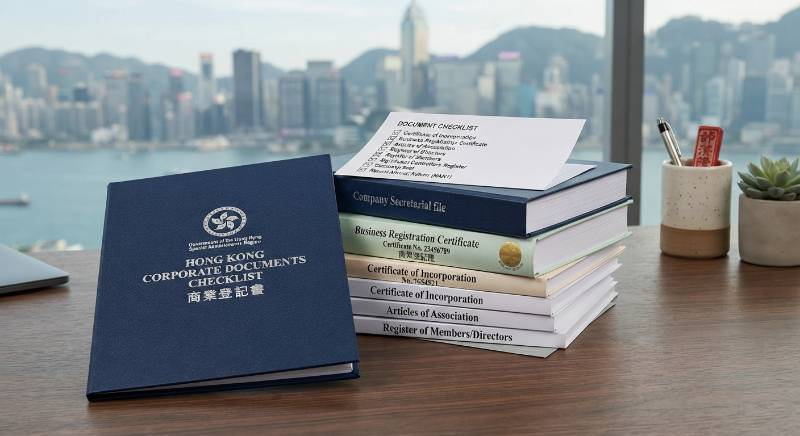 Hong Kong corporate documents checklist stacked neat