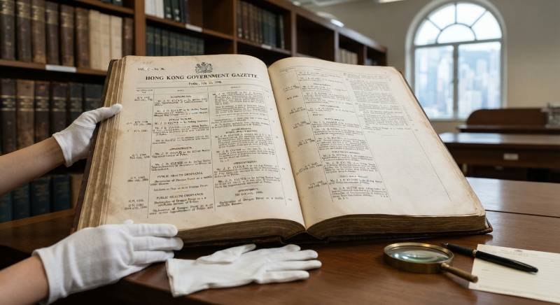 Hong Kong official Government Gazette publication ledger