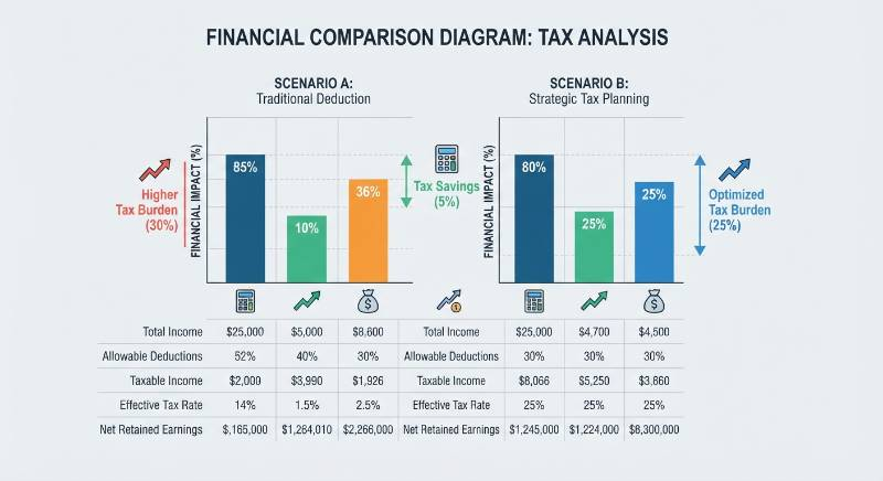 Financial comparison diagram tax analysis minimal chart