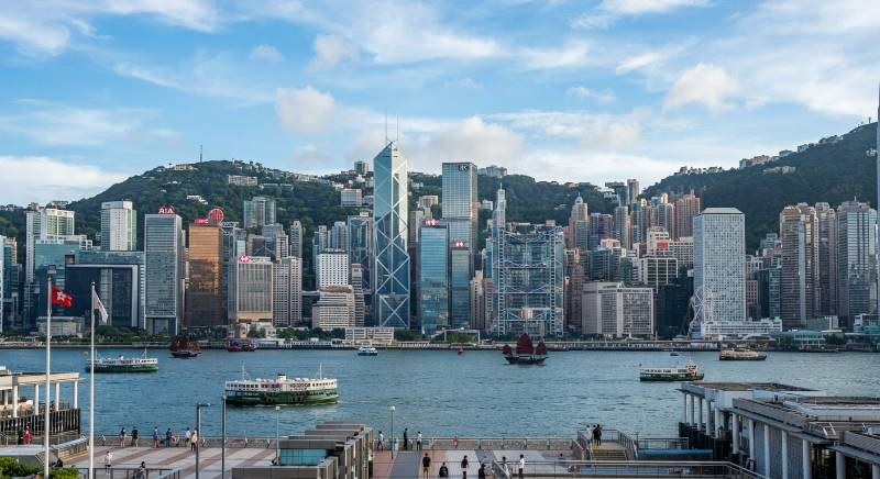 Hong Kong financial skyline with corporate banking buildings