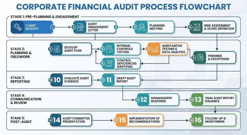 Flowchart of corporate financial audit stages